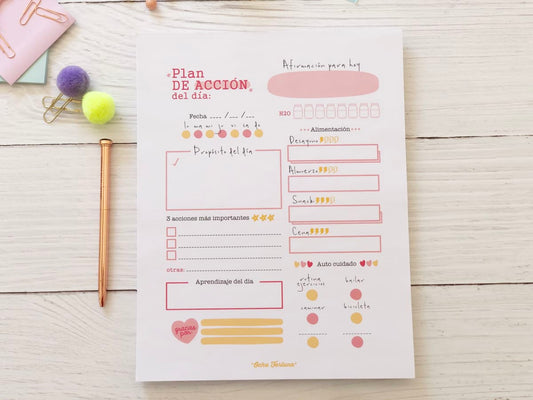ocho fortuna papelería Block Plan de acción de Autocuidado
