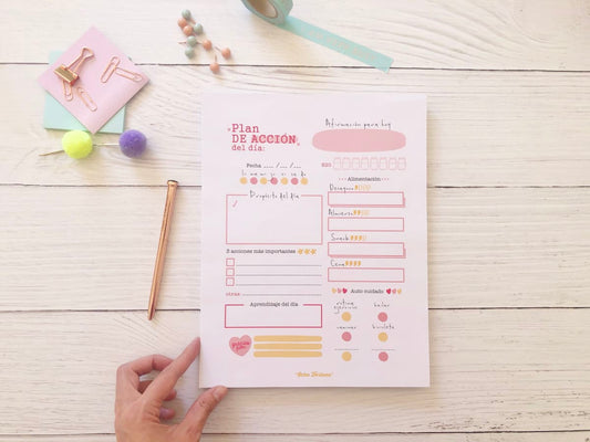 ocho fortuna papelería Block Plan de acción de Autocuidado
