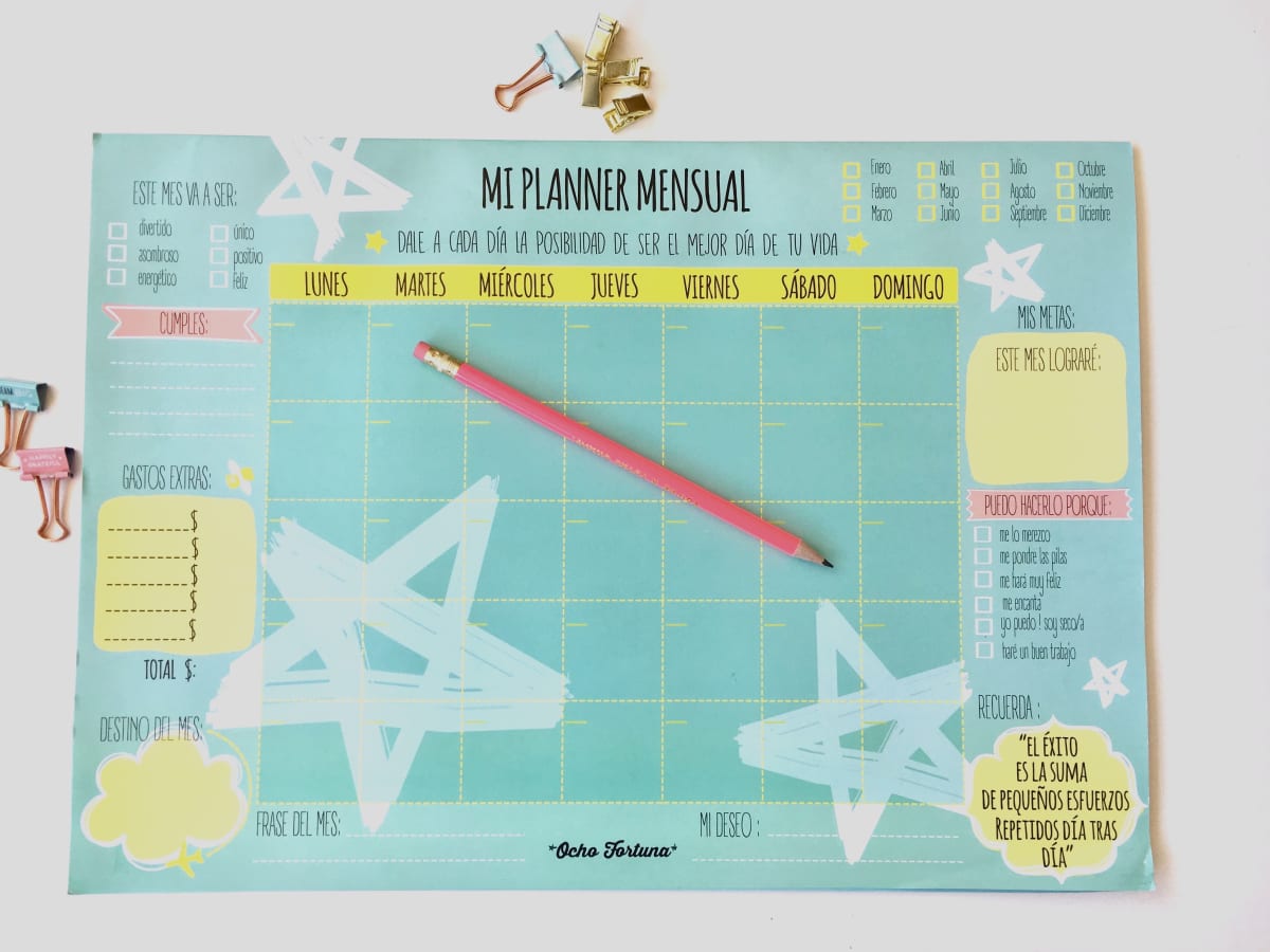 ocho fortuna papelería Planner Mensual