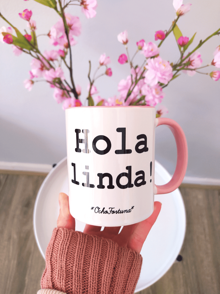Ocho Fortuna Tazón Hola Linda Asa Rosada