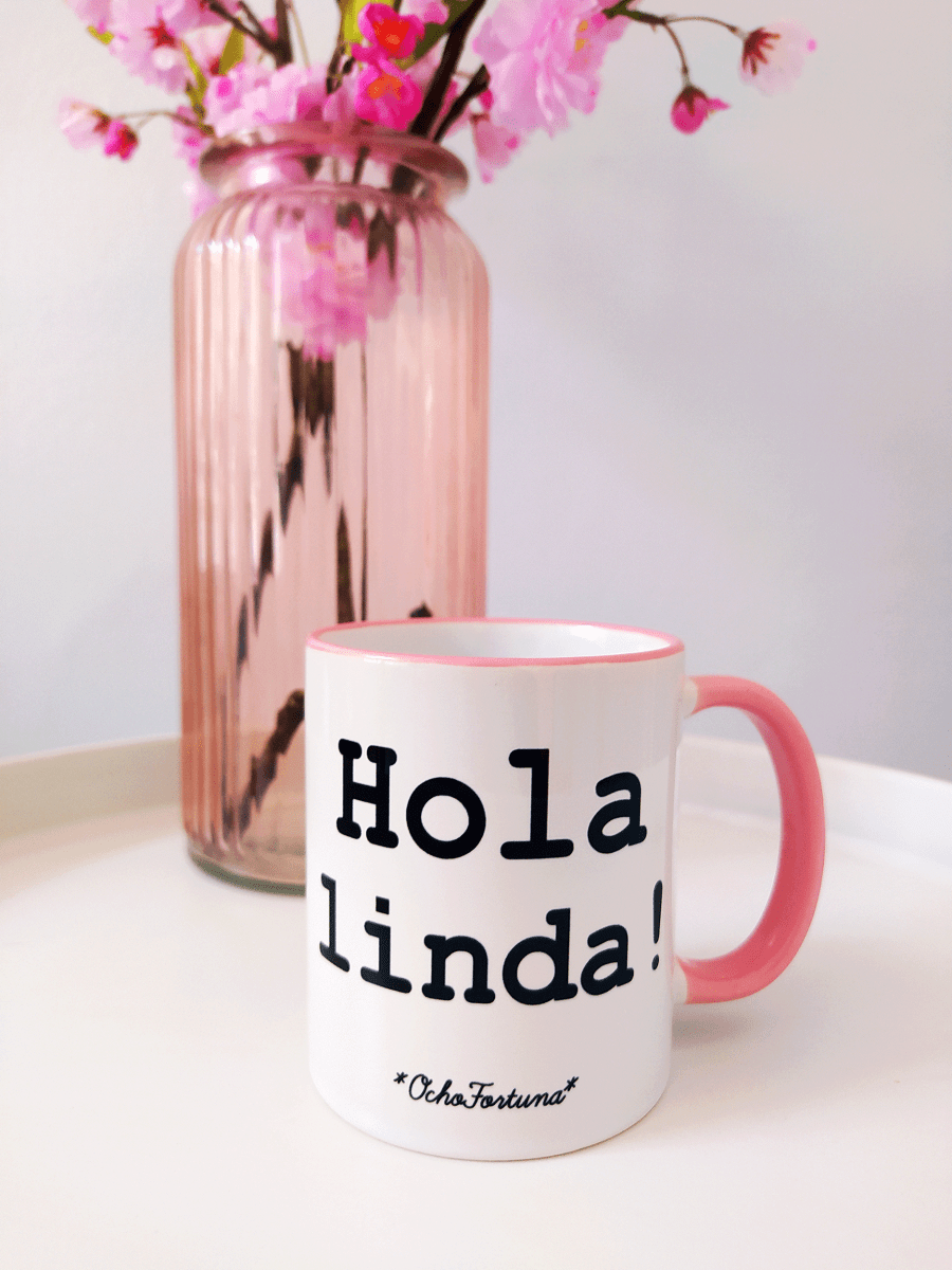 Ocho Fortuna Tazón Hola Linda Asa Rosada