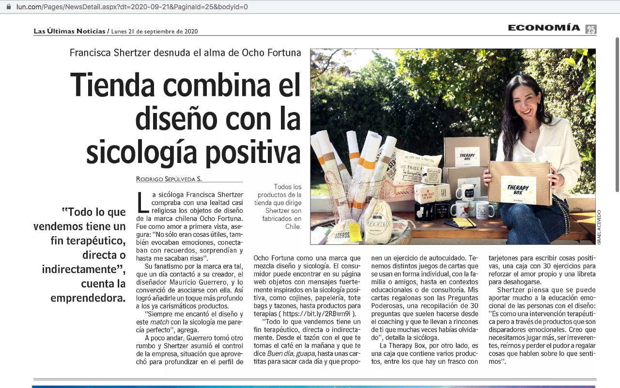 Entrevista a Francisca Shertzer en el diario Las últimas noticas (LUN)